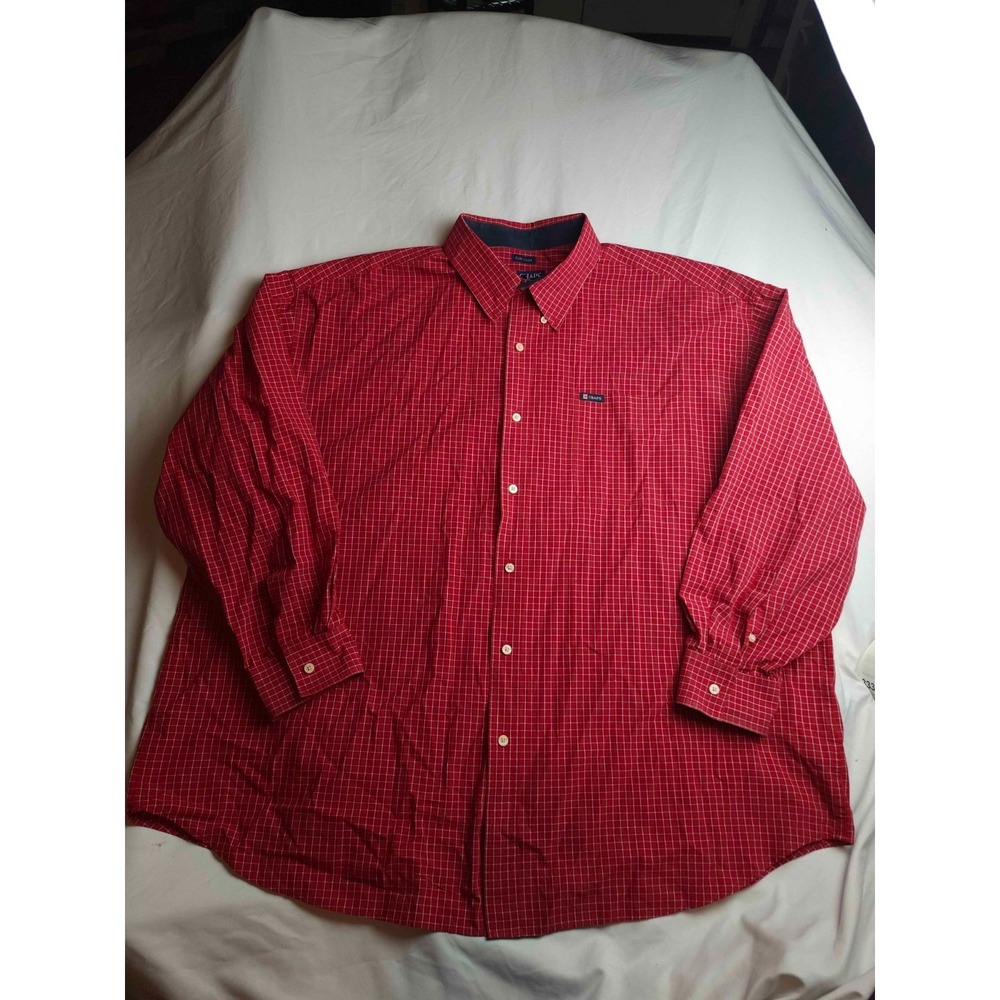 Chaps Button Down Shirt Mens 3XB Red Mini Grid Preppy Classic Business Casual - Picture 1 of 8